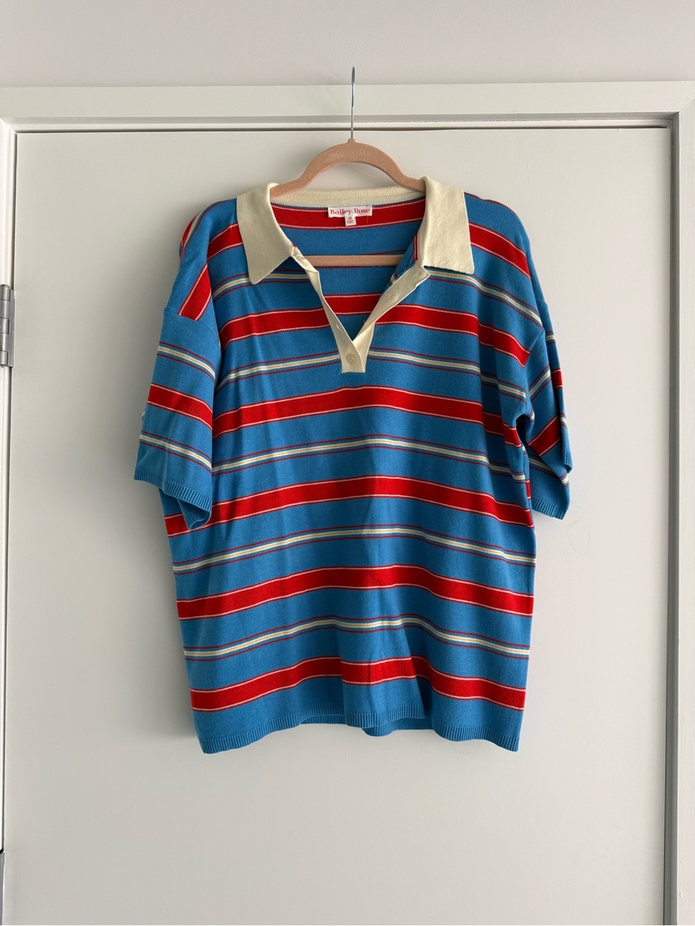 Bailey Rose ShopBox red, cream, and blue Polo Shirt with Cream Collar